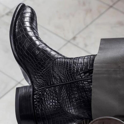 unboxelements Black / 6 Handmade Croc Print Leather Slip On Western Cowboy Boots