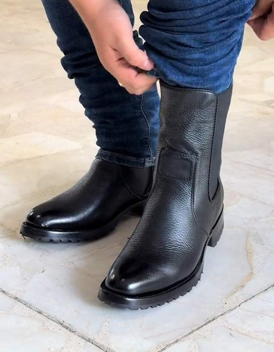 unboxelements Black / 6 Italian Leather Handmade Cowboy Boots