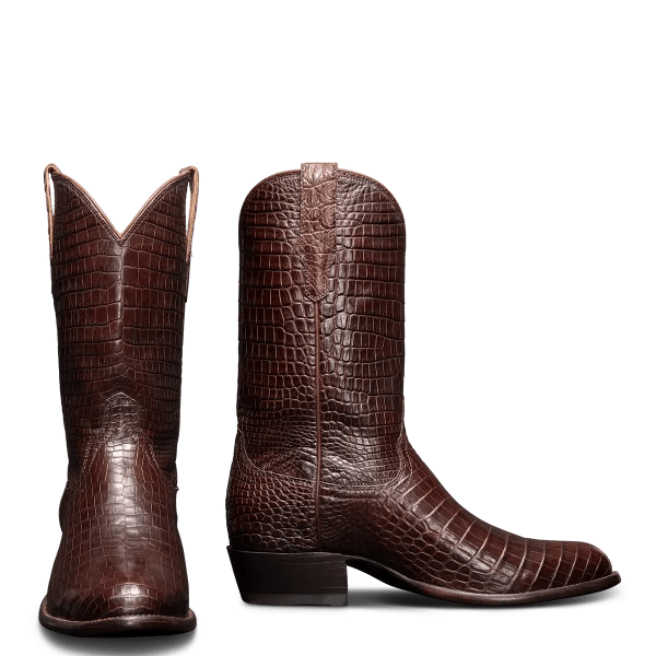 unboxelements Handmade Croc Print Leather Slip On Western Cowboy Boots